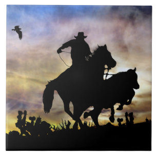 Carreau Roping Cowboy avec Horse Country Western Desert