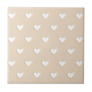 Carreau Rose blanc Beige mignon Motif de coeur simple