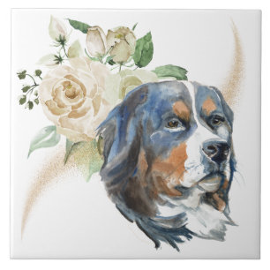 Carreau Rose blanche Bouquet Bernese Mountain Dog