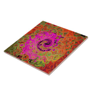 Carreau Rose Chaud Groovy Abstrait Rétro Tourbillon Liquid