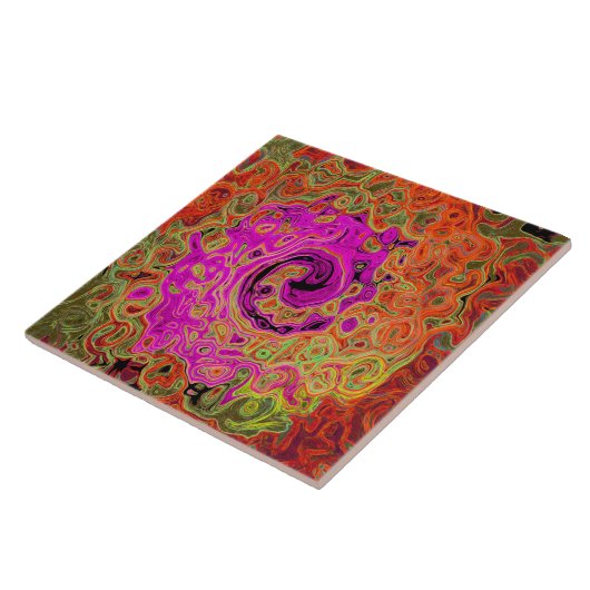 Carreau Rose Chaud Groovy Abstrait Rétro Tourbillon Liquid (Côté)