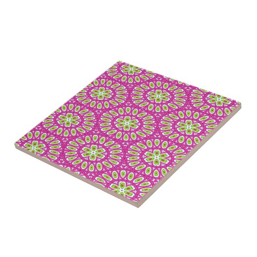Carreau Rose chaud, vert citron vert et blanc (Côté)