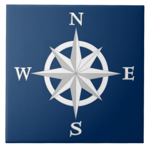 Carreau rose de boussole 8-Point, blanc et bleu marine
