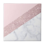 Carreau rose de marbre blanc de parties scintillantes<br><div class="desc">Parties scintillantes roses d'or de faux géométrique élégant et élégant,  marbre blanc et bloc rose de couleur.</div>