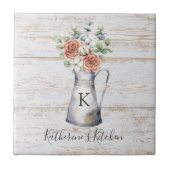 Carreau Rose de monogramme rustique en coton d'eucalyptus (Devant)