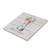 Carreau Rose de monogramme rustique en coton d'eucalyptus (Côté)