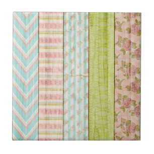 Carreau Rose de Shabby Motif Pastel sur Rustic Wood Cottag