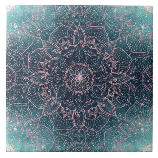 Carreau Rose élégant Gold Mandala Blue Nebula Stars (Devant)