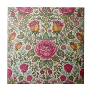 Carreau Rose Floral Art Nouveau de William Morris Vintage