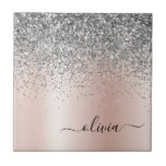 Carreau Rose Gold<br><div class="desc">Or rose - Blush Pink and Silver Faux Foil Metallic Sparkle Parties scintillant brossé Monogramme en métal Nom et carreaux céramiques initiaux. Cela rend le cadeau parfait pour 16 ans, mariage, douche nuptiale, anniversaire, baby shower ou bachelorette pour quelqu'un qui aime le luxe glam et les styles chic.</div>