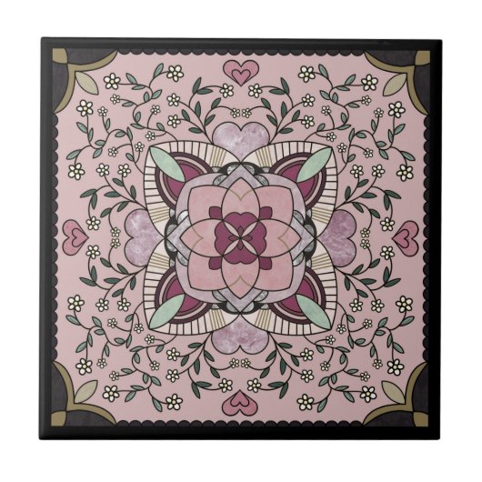 Carreau Rose Gold Faux Marble Mandala (Devant)