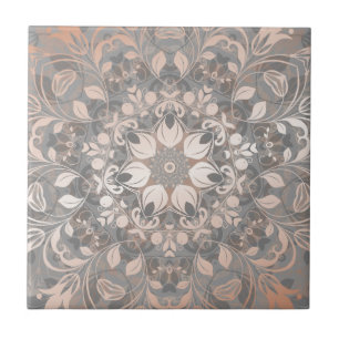 Carreau Rose Gold Gray Floral Mandala