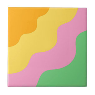 Carreau Rose Jaune Vert Abstrait Moderne Rayure Ondulée