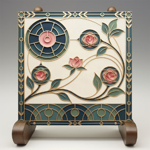 Carreau Rose Mackintosh Art Nouveau Faux Verre Cathédral