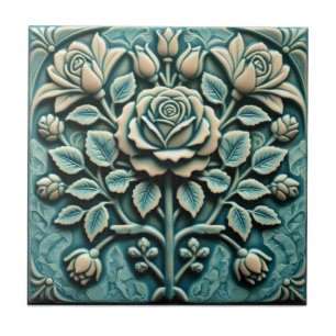 Carreau Rose Mackintosh Faux Relief Arts & Crafts Reproduc