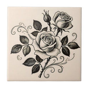 Carreau Rose noire classique vintage botanique en fleurs