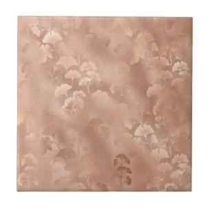 Carreau Rose Pâle Or Feuilles de Ginkgo Élégant Botanique