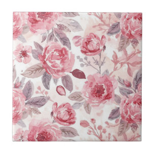 Carreau Rose Pivoine Roseau Aquarelle Jardin Floral