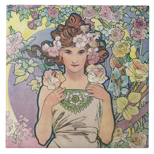 Carreau Rose (quatre fleurs), Alphonse Mucha (Devant)