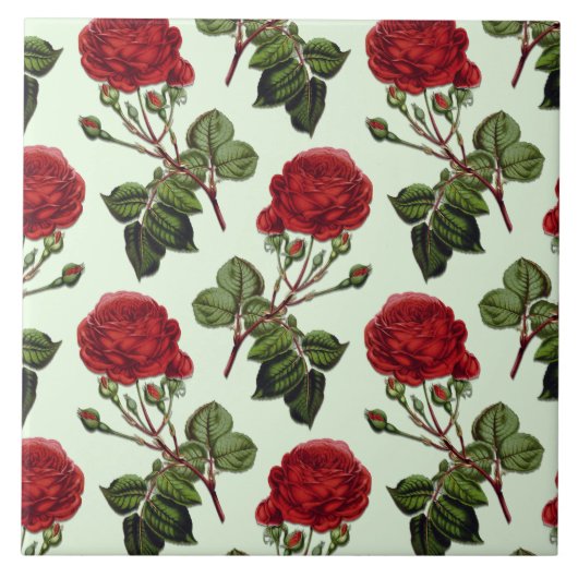 Carreau Rose Red Long Stem Motif Mint Green Arrière - plan (Devant)
