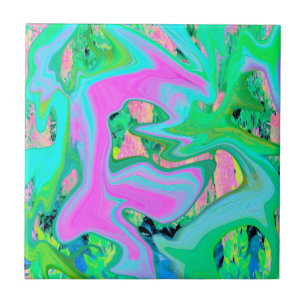 Carreau Rose Rétro et Art Liquide Bleu Clair sur Hydrangea
