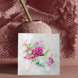 Carreau Rose romantique avec Bokeh & Étincelles sur Blanc<br><div class="desc">Bel motif en céramique avec romantique composition florale avec roses roses roses,  verdure,  bokeh et scintille sur arrière - plan en bois blanc.</div>