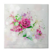 Carreau Rose romantique avec Bokeh & Étincelles sur Blanc (Devant)