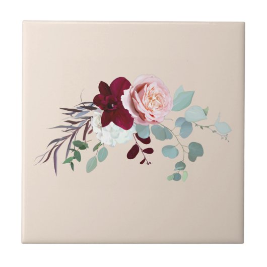 Carreau Rose Rose Vert Aquarelle Floral (Devant)