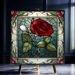 Carreau Rose rouge avec bordure de vigne 2 lunettes de ver<br><div class="desc">La Rose rouge à la bordure de vigne 2 en verre tendu en céramique Carrelage présente une seule élégante rose rouge sur un arrière - plan de gris-bleu avec une bordure de vigne rose. Ce carrelage a un style ancien en vitrail de style Art Nouveau. Cette conception est également disponible...</div>