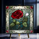 Carreau Rose rouge avec bordure de vigne look<br><div class="desc">La Rose rouge avec Vine Bordure en verre de soie Look en céramique Carrelage dispose d'une seule élégante rose rouge sur un arrière - plan de gris-bleu avec une bordure de vigne rose. Ce carrelage a un style ancien en vitrail de style Art Nouveau. Cette conception est également disponible dans...</div>