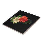 Carreau Rose rouge et marguerites Arrière - plan noir (Côté)