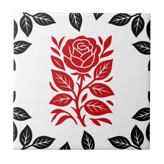 Carreau Rose rouge et noire Fleur Moderne Minimal Glam (Devant)