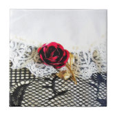 Carreau Rose rouge romantique et dentelle blanche (Devant)