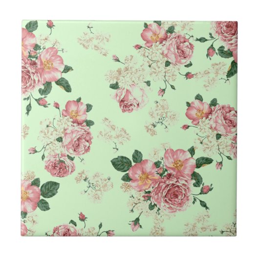 Carreau Rose sur Vert Vintage Floral (Devant)