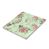 Carreau Rose sur Vert Vintage Floral (Côté)