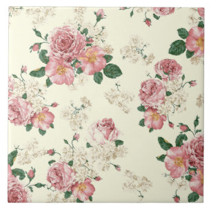 Carreau Rose sur Vintage jaune Floral