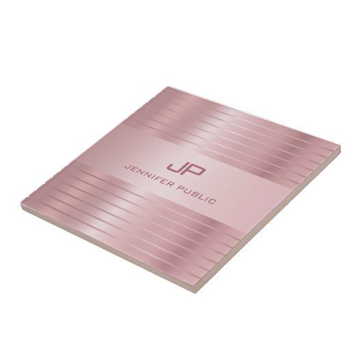 Carreau Rose tendance Modèle or Monogramme moderne (Côté)