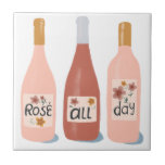 Carreau Rose Toute la journée vin amoureux cadeau<br><div class="desc">Découvrez cette magnifique tuile avec une illustration amusante sur le vin. Customisez avec votre texte. Consultez ma boutique pour plus de designs et de couleurs aussi!</div>