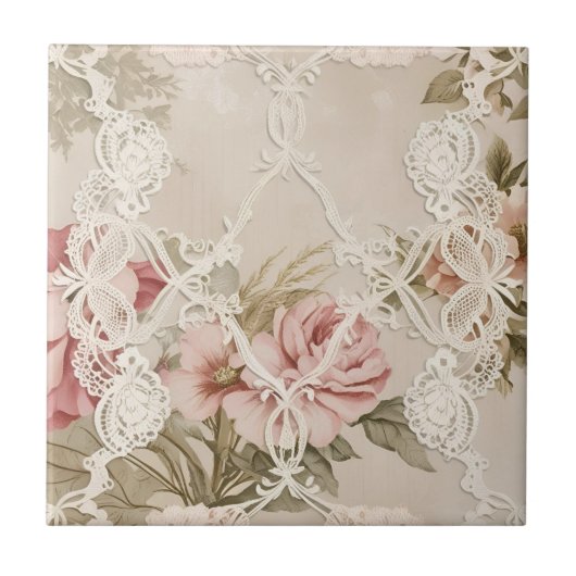 Carreau Rose Vintage Derrière Dentelle (Devant)
