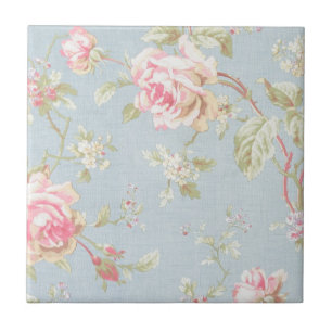 Carreau rose vintage motif de style chic shabby bleu