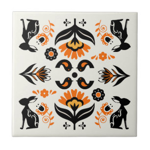 Carreau Rosemaling Art Populaire Norvégien
