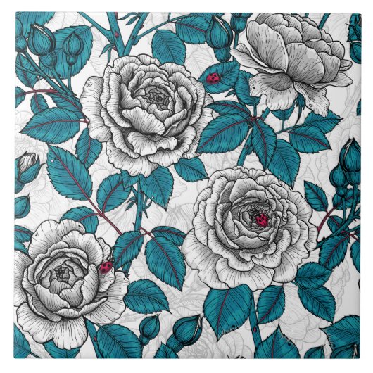 Carreau Roses blanches et coccinelles (Devant)