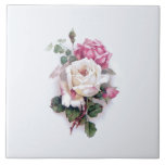 Carreau Roses blanches/roses roses - Arrière - plan blanc<br><div class="desc">Elégante et romantique rose blanche vintage,  rose rose rose rose et rose rose avec feuillage vert et ombre subtile sur arrière - plan blanc.</div>