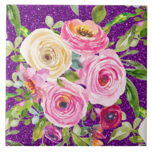 Carreau Roses d'aquarelle en Parties scintillant rose et c