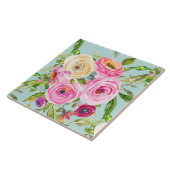 Carreau Roses d'aquarelle en rose et crème sur Aqua (Côté)