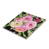Carreau Roses d'aquarelle en rose et crème sur noir (Côté)