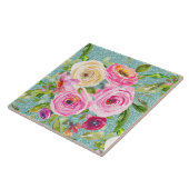 Carreau Roses d'aquarelle en rose et crème sur Parties sci (Côté)