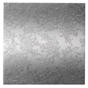 Carreau Roses et tulipes argentés polis de relief