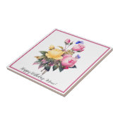 Carreau Roses Jaunes Rose Florale Classique Papillon Viole (Côté)