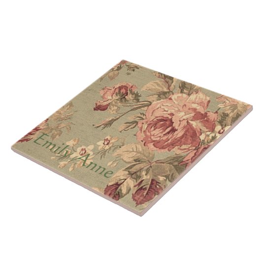 Carreau Roses poussiéreux de rose et de vert sauge (Côté)